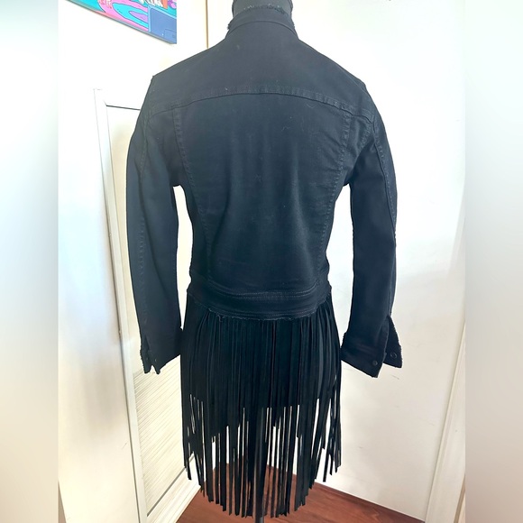 THEPERFEXT denim/leather fringe jacket - Picture 5 of 7